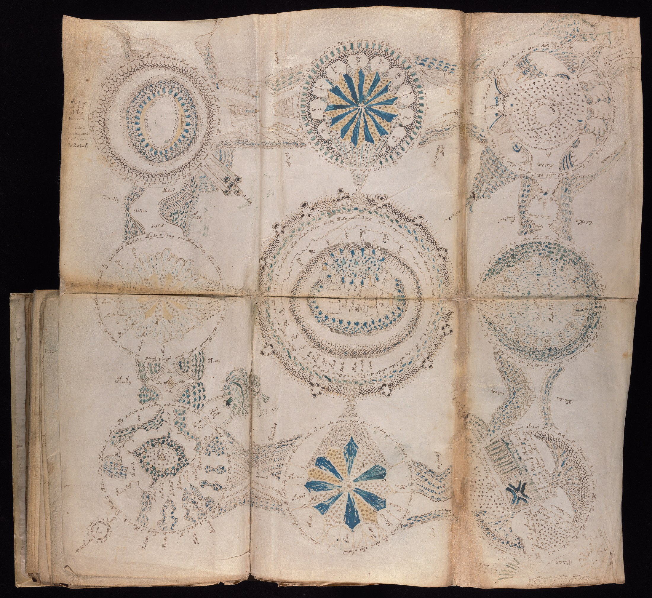 Yale manuscript view 85v and 86r (foldout)